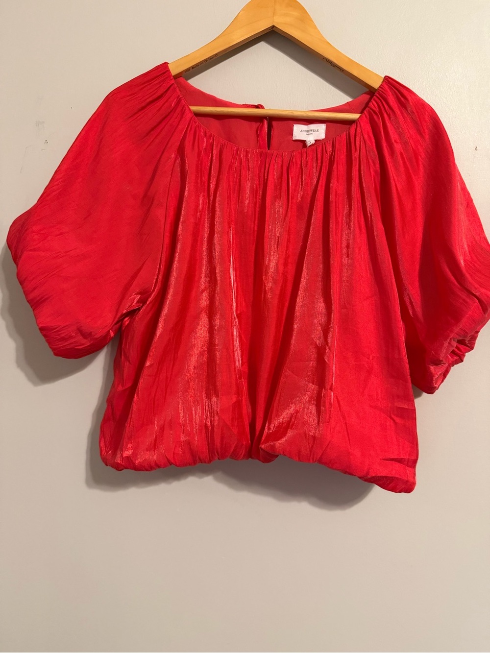 AnnieWear hot pink Blouse Medium Puff Balloon Sleeve and bottom Shimmery Top